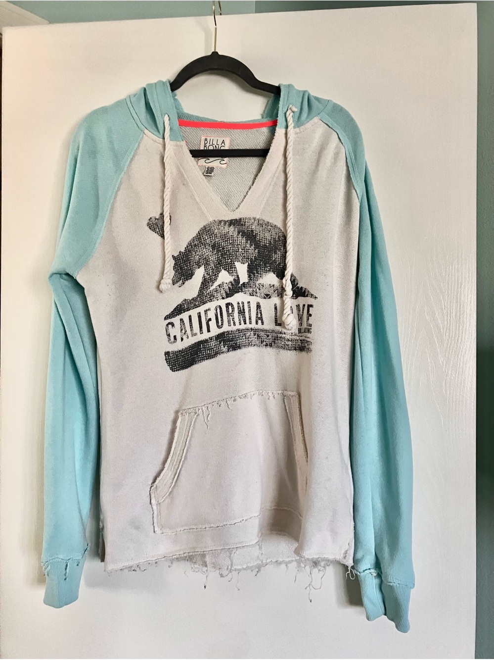 Billabong Distressed California Love Hoodie Lightweight Pullover XL Raglan